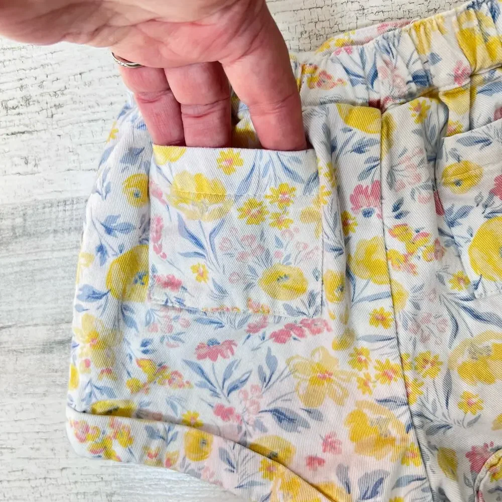 🍄3/$15 Tommy Bahama Shorts Girls 3T Blue Floral Pull On Cotton Casual Summer